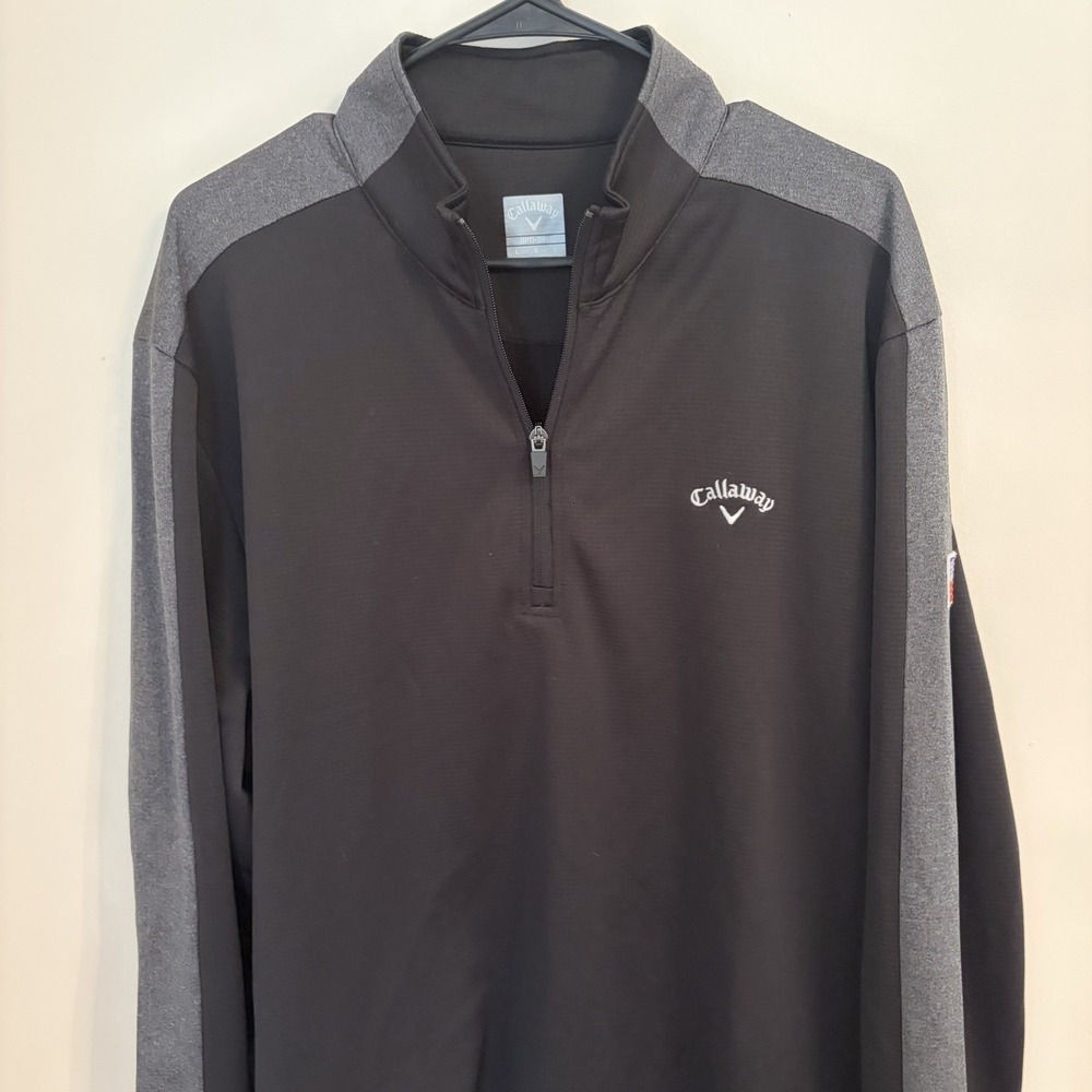 Callaway Golf 1/4 Zip Sweater Mens Large Black Gray Pullover USA‎ Flag Patch